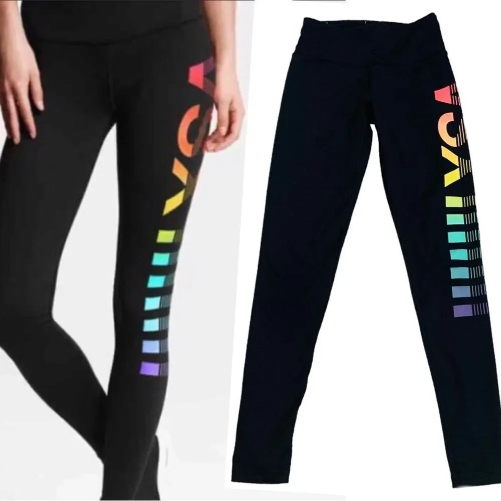 Victoria’s Secret VSX Black multicoloured rainbow vertical logo gym leggings XS - Picture 9 of 9